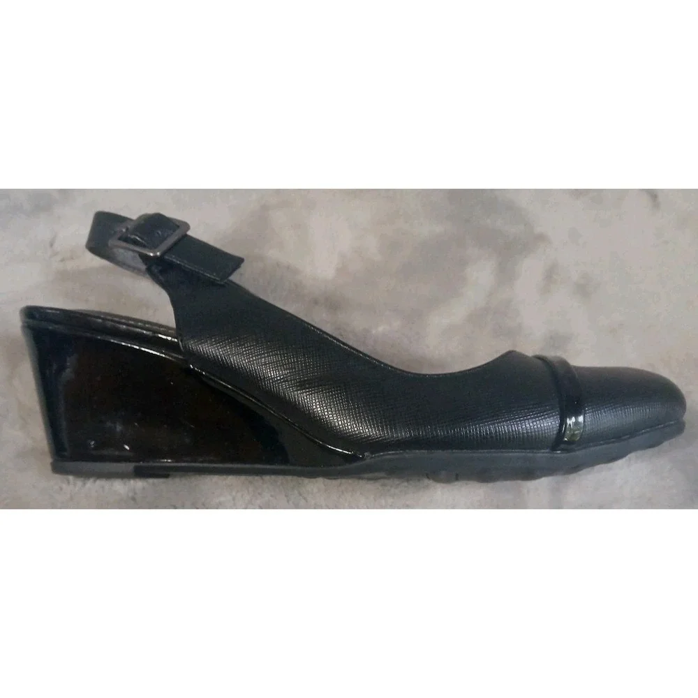 Life Stride Womens Dress Shoes‎ 8 1/2M Jean Black Slingback Wedge Heels